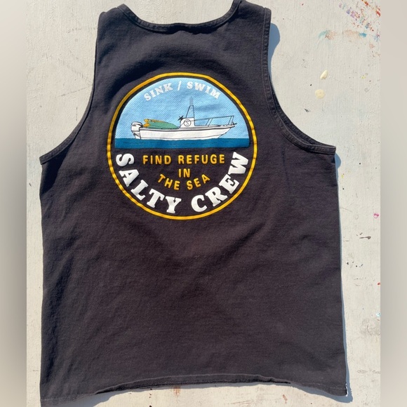Women’s Salty Crew Tank Top Black Refuge Logo L Fishing Ocean Decks Adventure - Picture 8 of 13